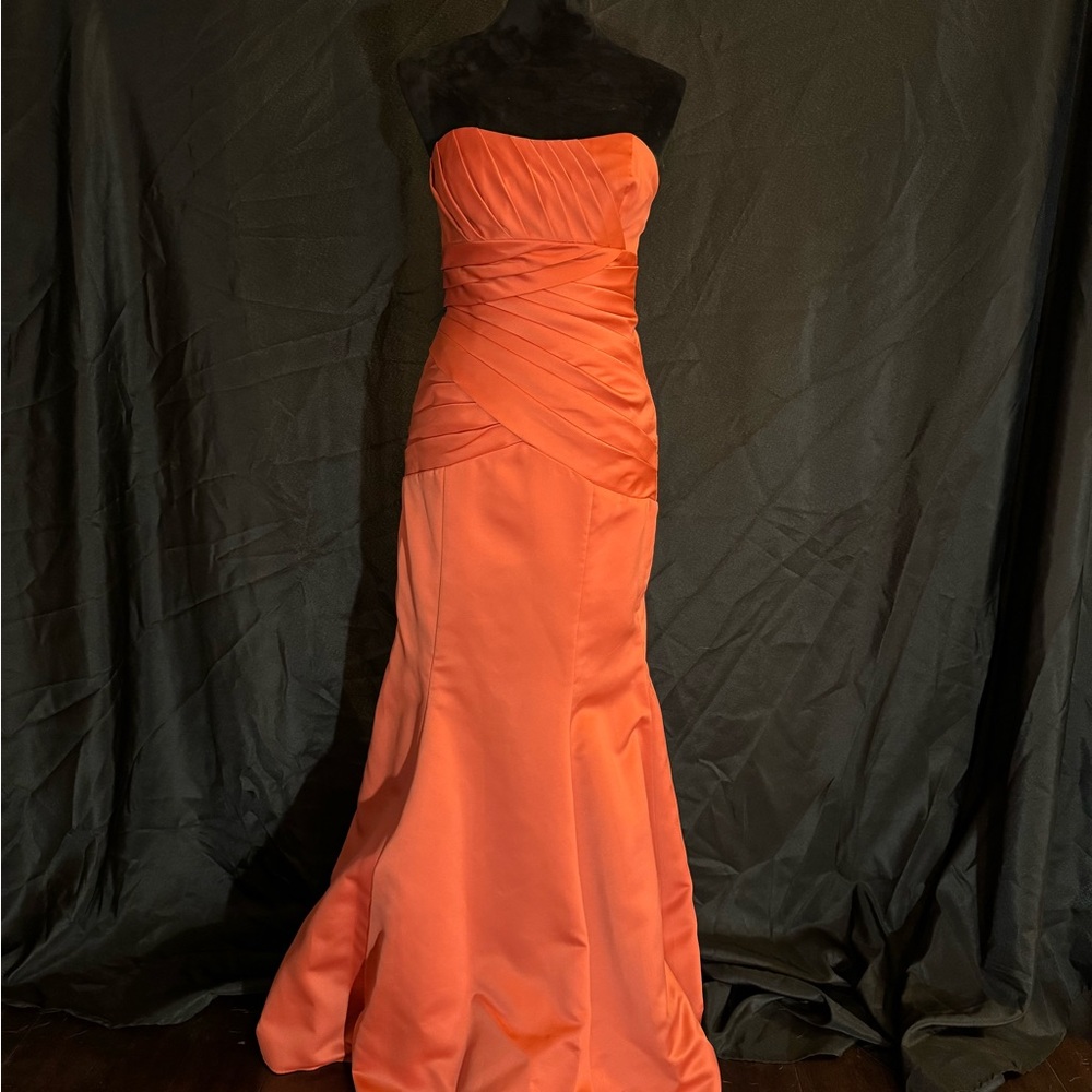 Elegant Orange Strapless Evening Gown